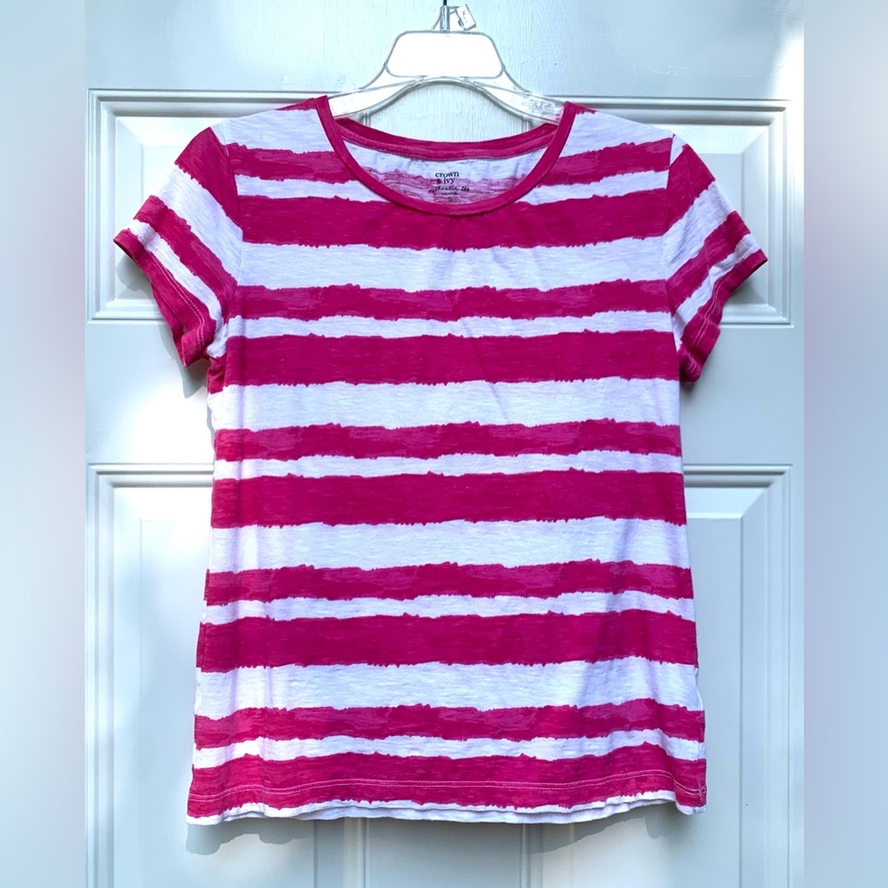 Crown & Ivy Women's Striped Short Sleeve Size S Tee Shirt Top Cotton Casual